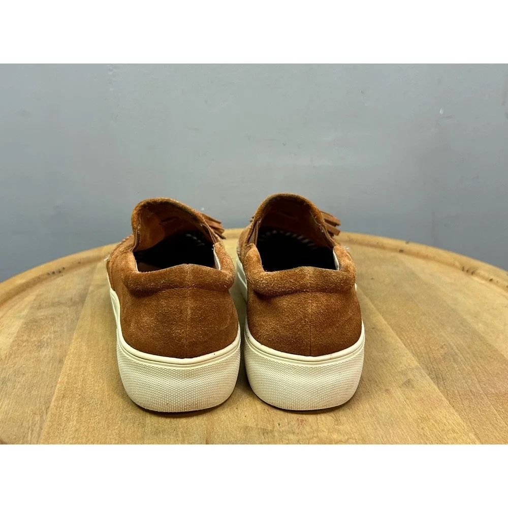 J/Slides NYC Sneakers Womens 6 Brown Suede Tassel‎ Slip On Whipstitch Platform